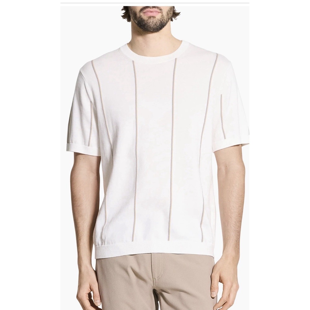 New Theory Striped Fine-Knit Tactile Cotton Crewneck T-Shirt Size Small